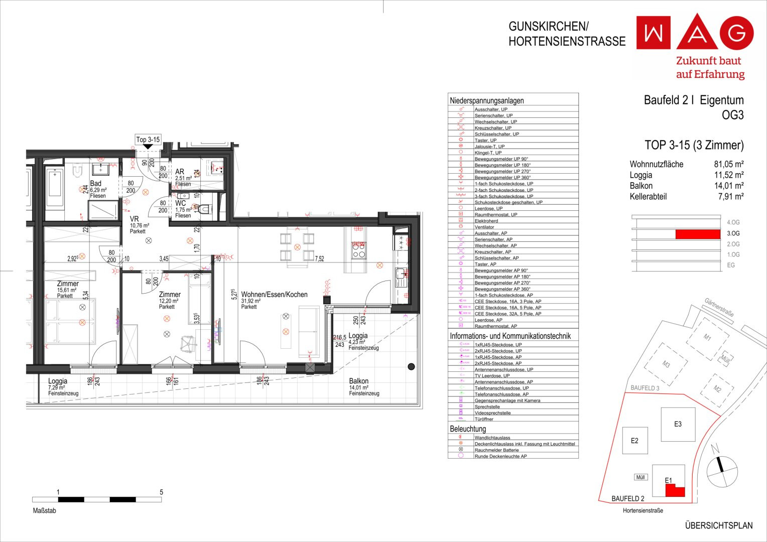 Wohnungsplan mit Maßen