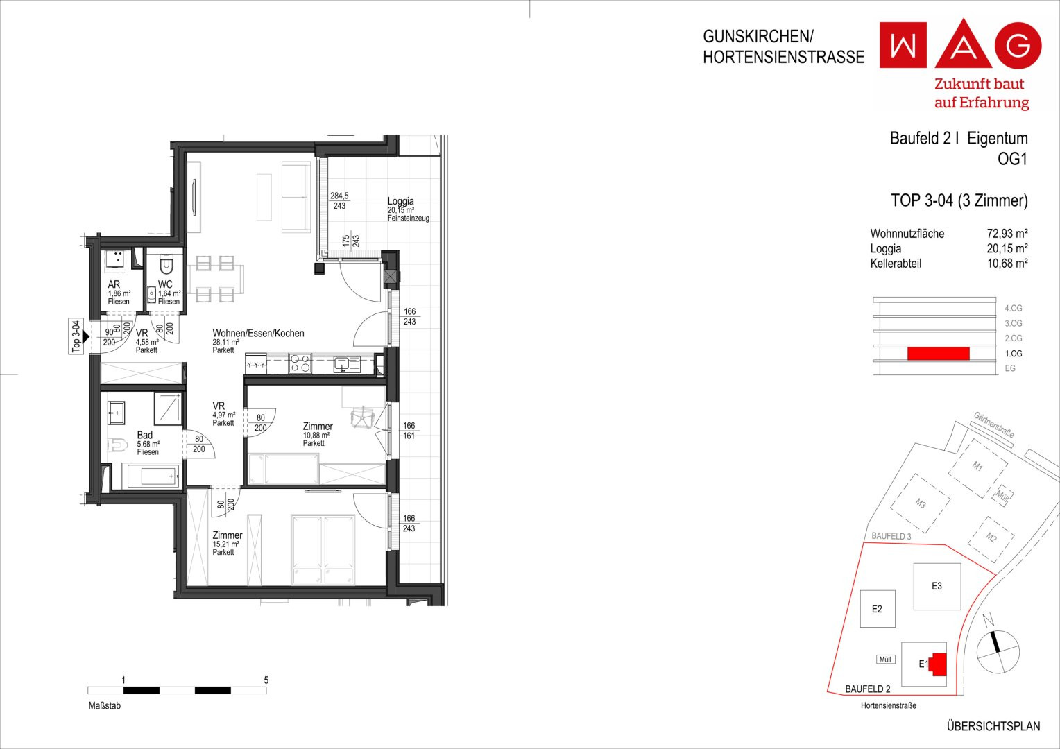 Wohnungsplan mit Maßen