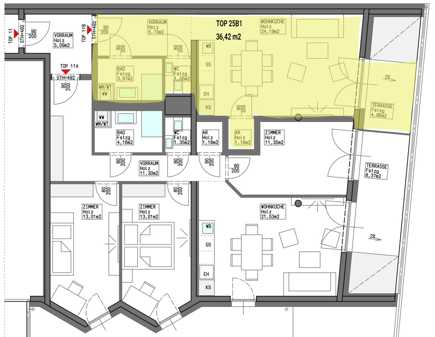 Wohnungsplan Top 25 B1