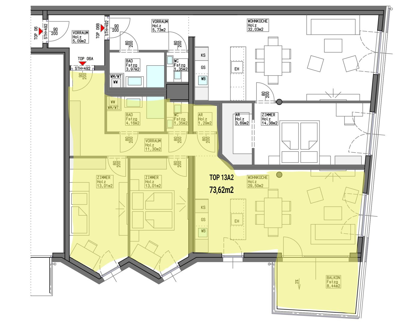 Wohnungsplan Top 13A2