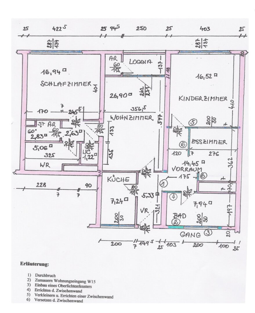 Wohnungsumbauplan nach Zusammenlegung