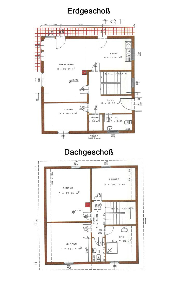 Grundriss Skizze Erd- und Dachgeschoß