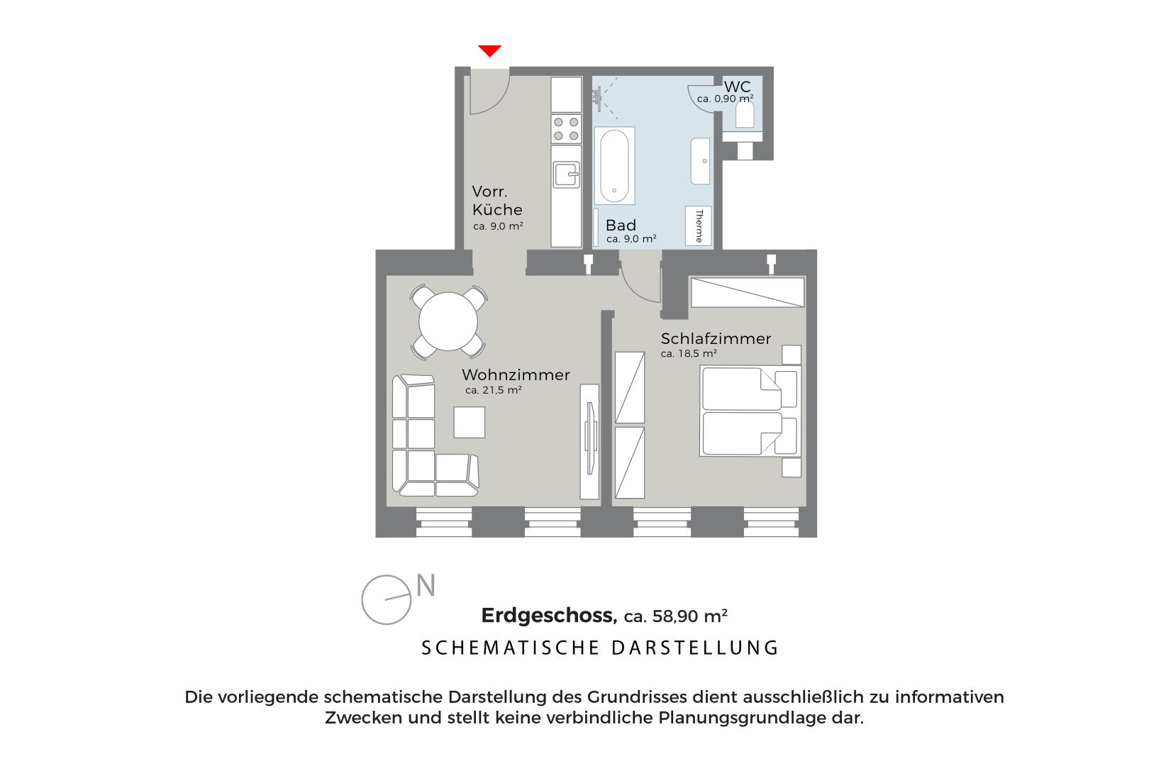 Grundriss Top 2/3, schematische Darstellung