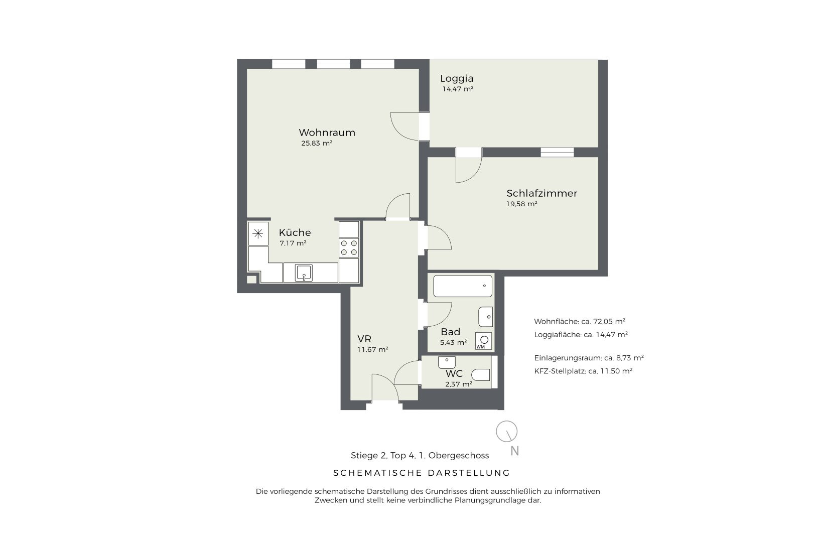 Grundriss Top 4, schematische Darstellung