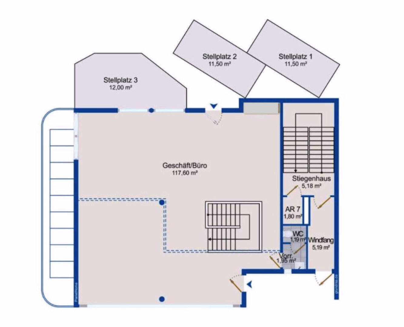 Plan Erdgeschoss - Ansicht - Einzigartiges Atelier/Büro mit Wohnmöglichkeit und PKW-Stellplatz nähe Bahnhof Kauf Schallmoos Salzburg