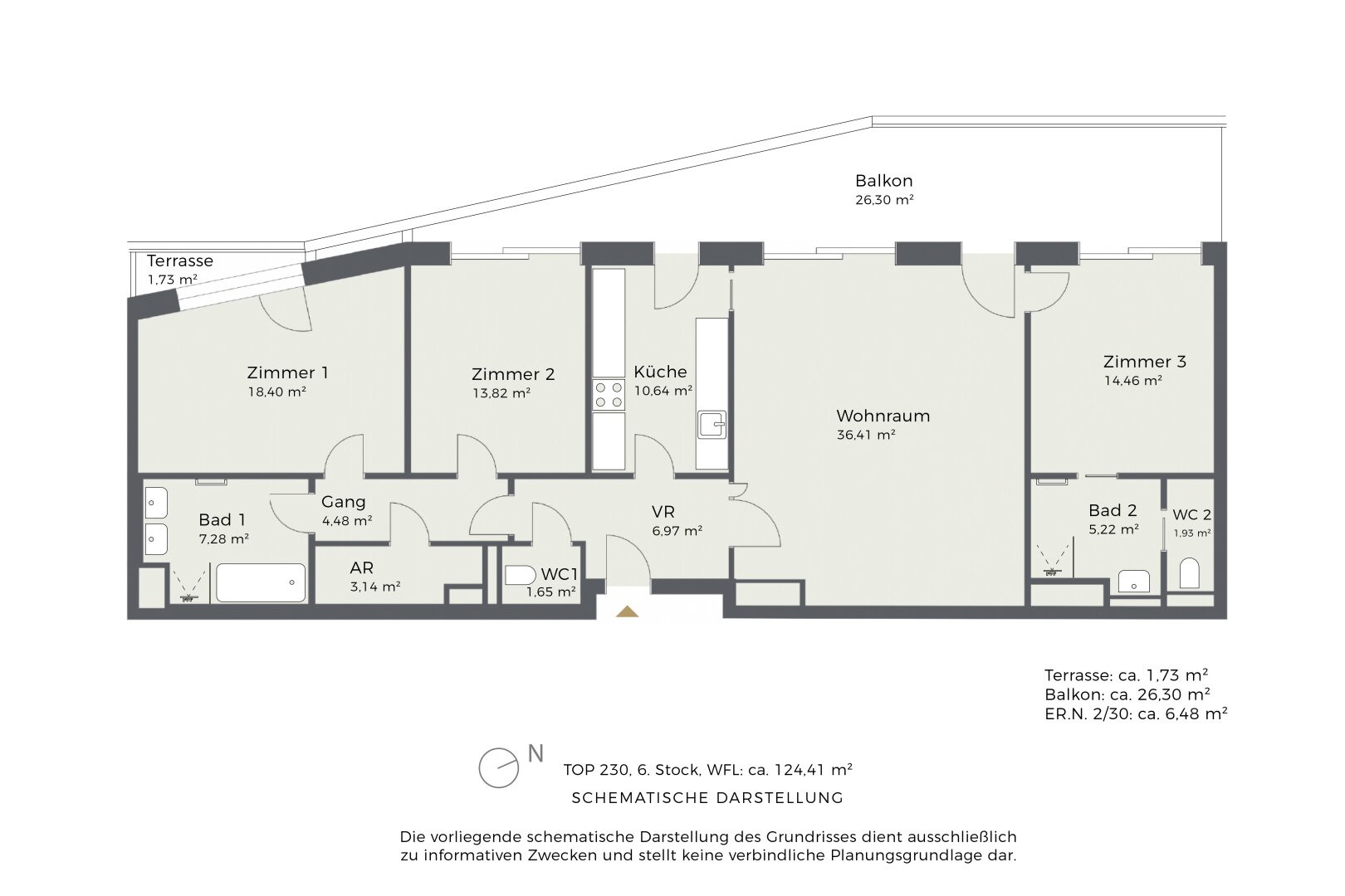 Grundriss Top 230, schematische Darstellung