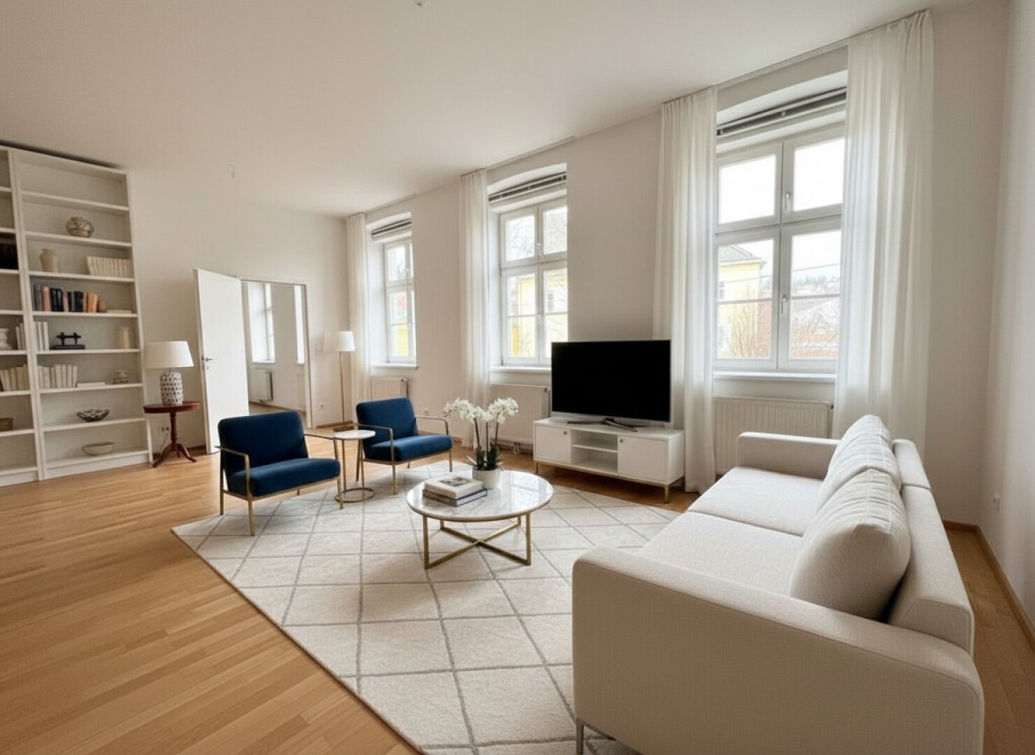 Wohn- oder Schlafzimmer KI eingerichtet