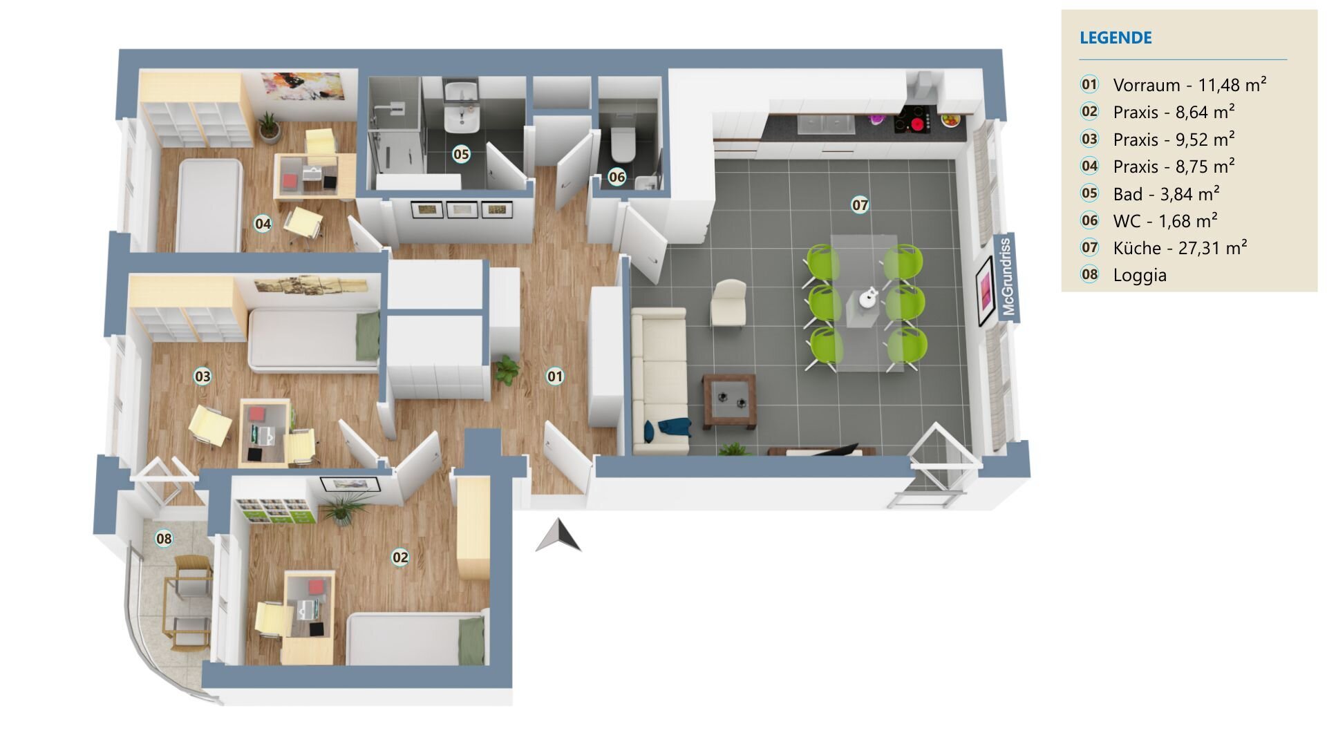 4-Zimmer-Neubauwohnung als Praxis oder Büro - 1030 Wien | 72 m² | Loggia, Garage & Keller