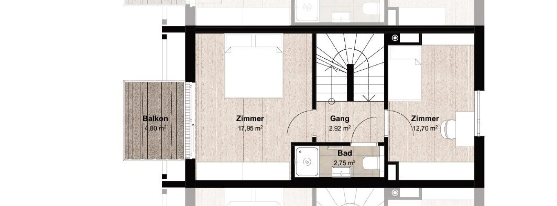 Grundrissplan Schlafebene mit Balkon