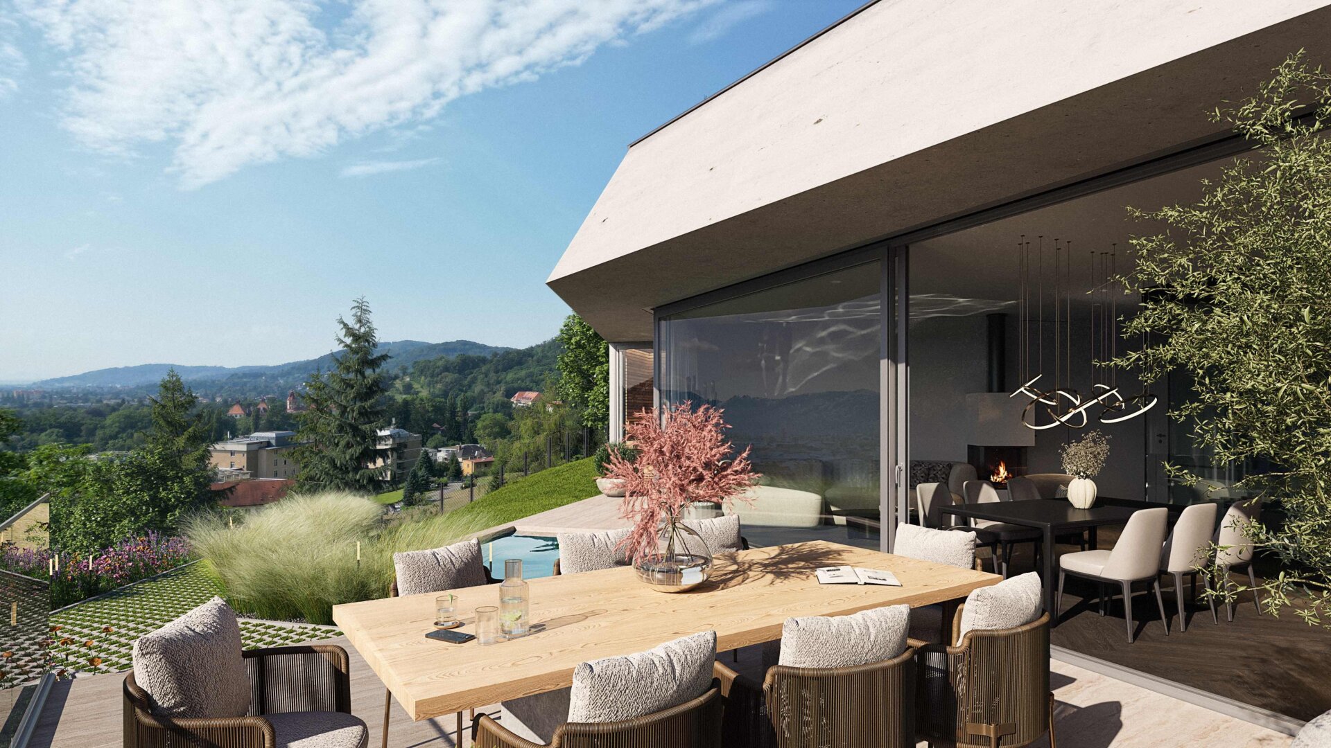 Exklusive Neubauvilla mit Infinity-Feeling & Schlossbergblick | Pool, Sauna, absolute Ruhelage