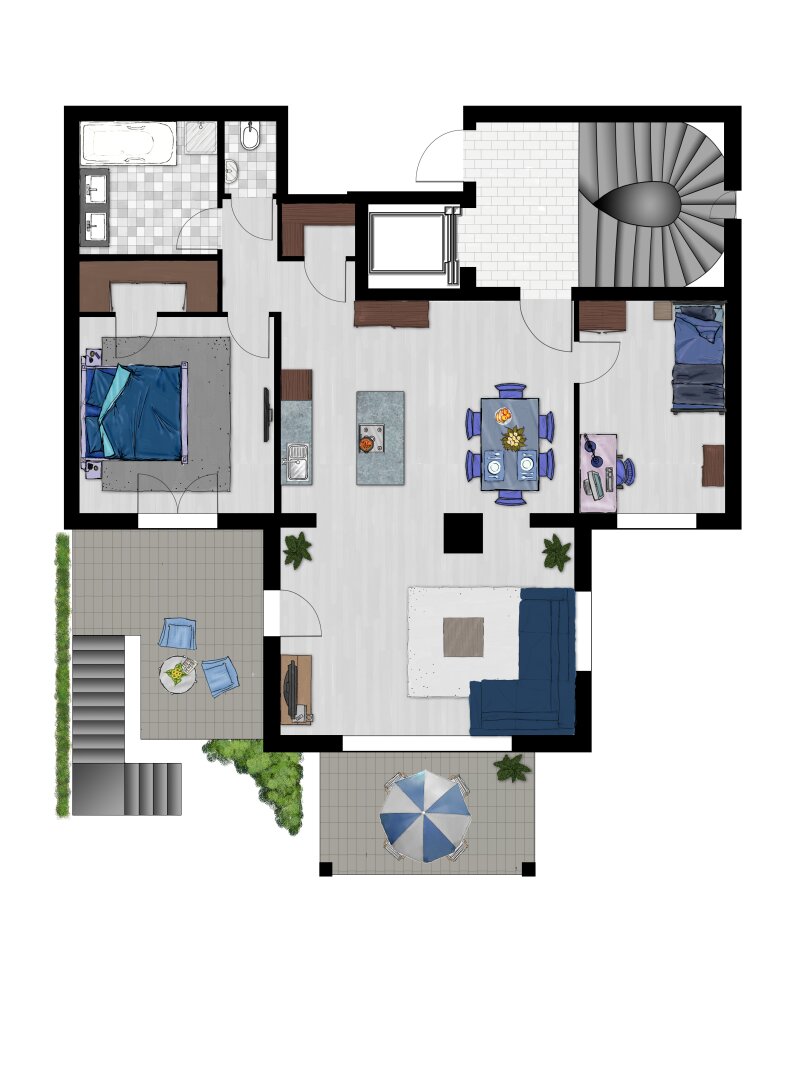 Optimal geschnittene 3-Zimmer Wohnung mit großem Garten und 2 Terrassen