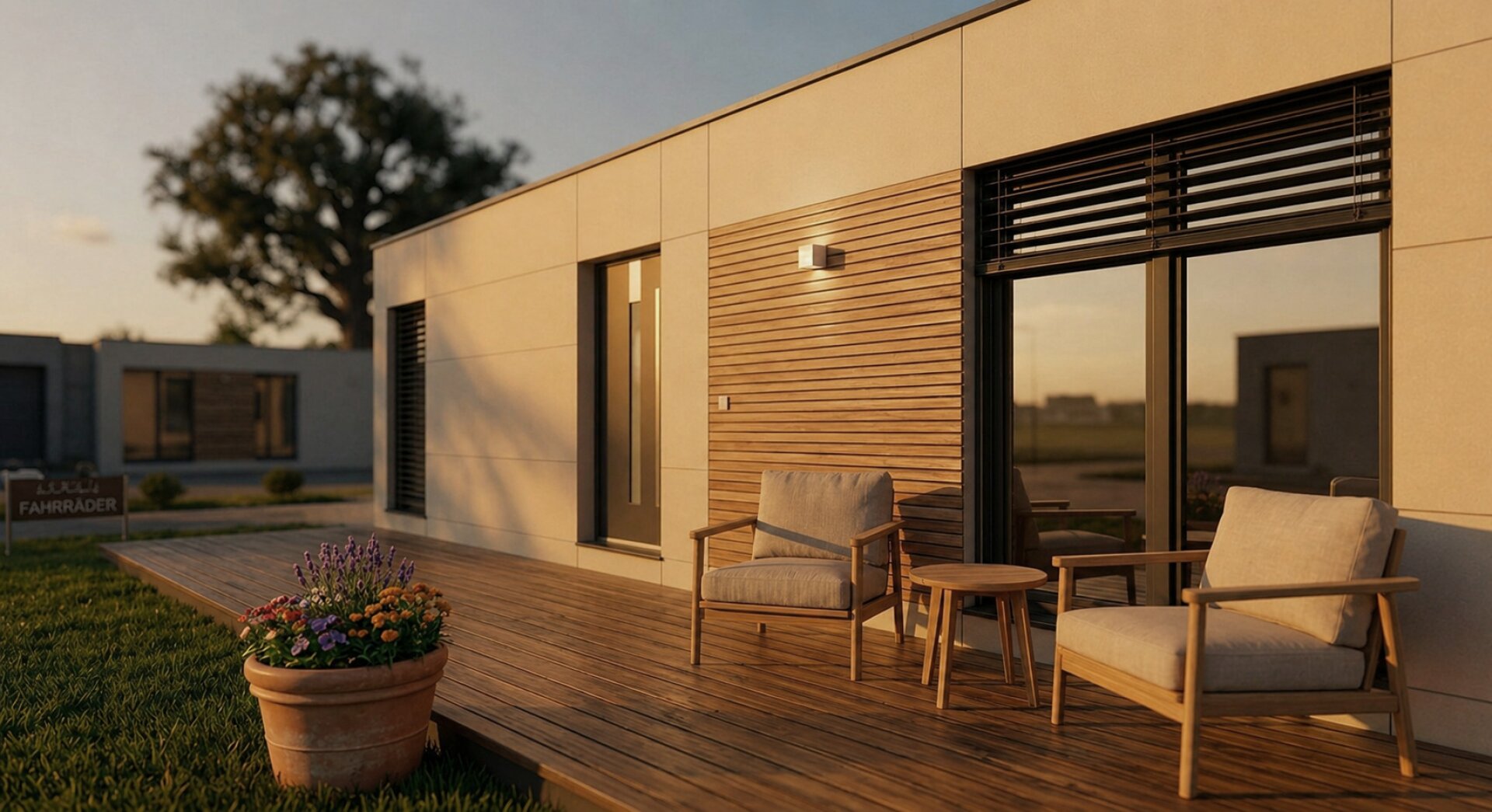 30 m² Terrasse mit Blick in den Garten