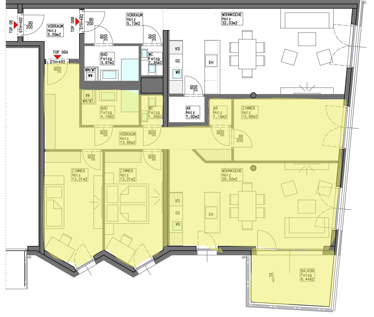 Wohnungsplan Top 13 B1
