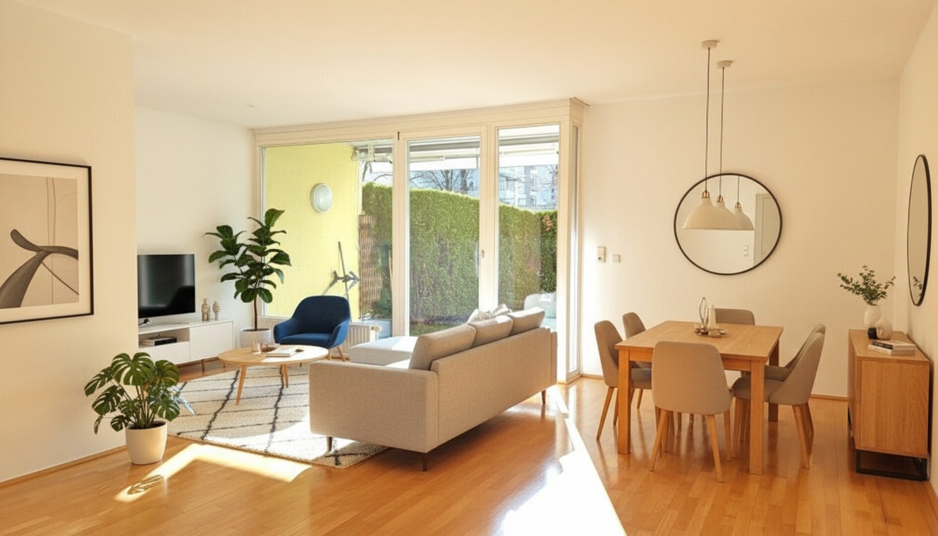 Einrichtungsvorschlag Wohnzimmer (KI-generiert)