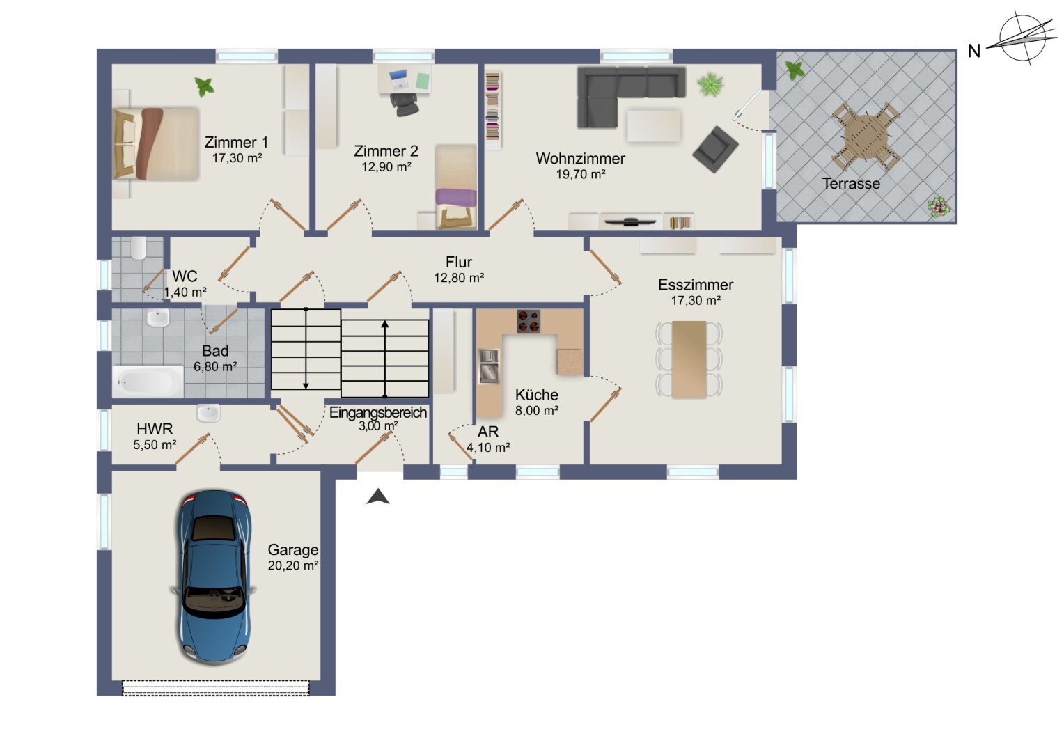 Grundriss EG: ca. 104 m² Wohnfläche