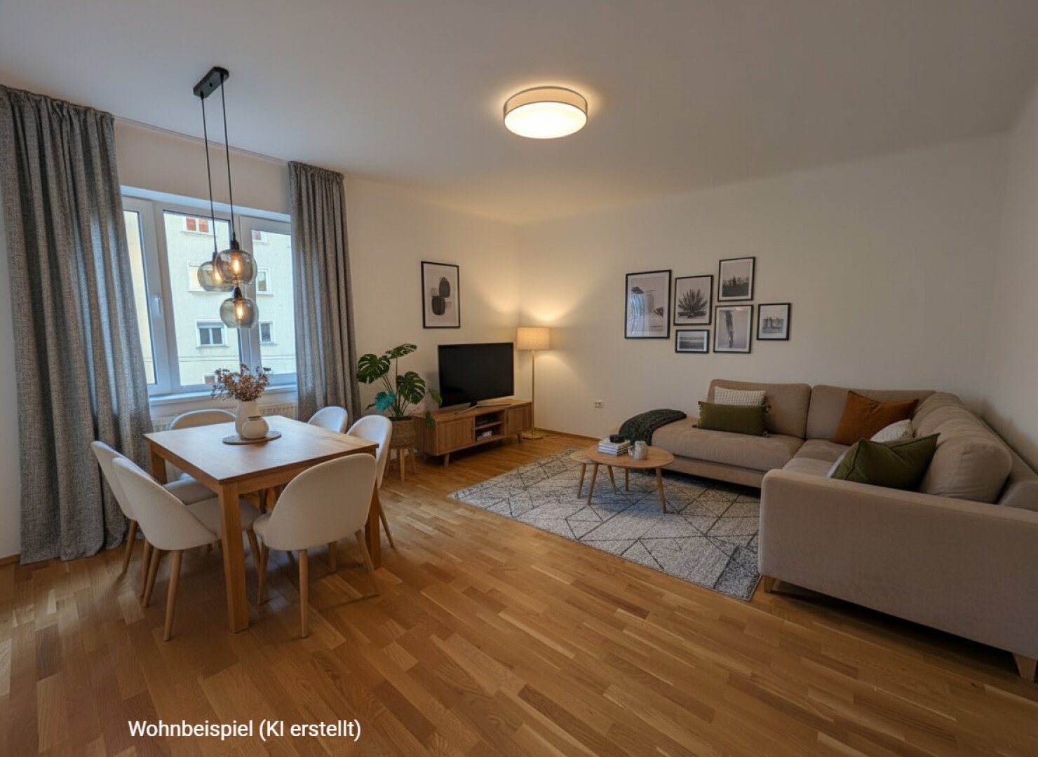 Wohn-/Esszimmer mit möglichen Einrichtung, Variante 1