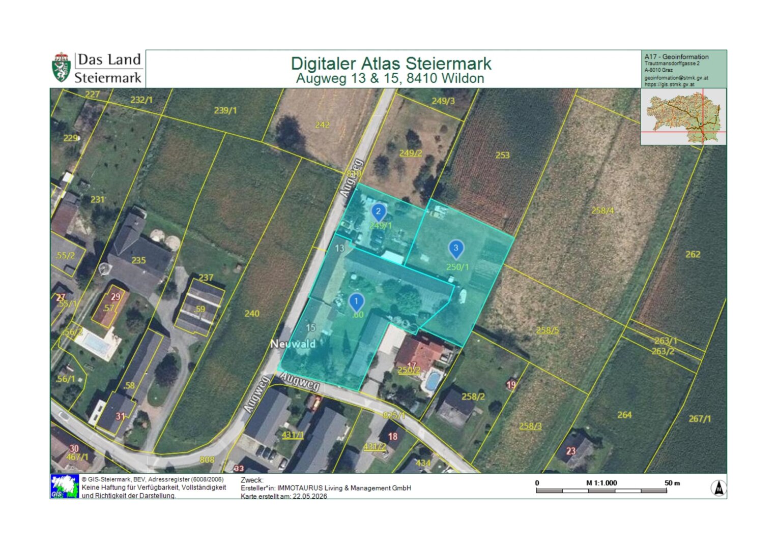 GIS: 3 Grundstücke für in Summe 3.892 m²