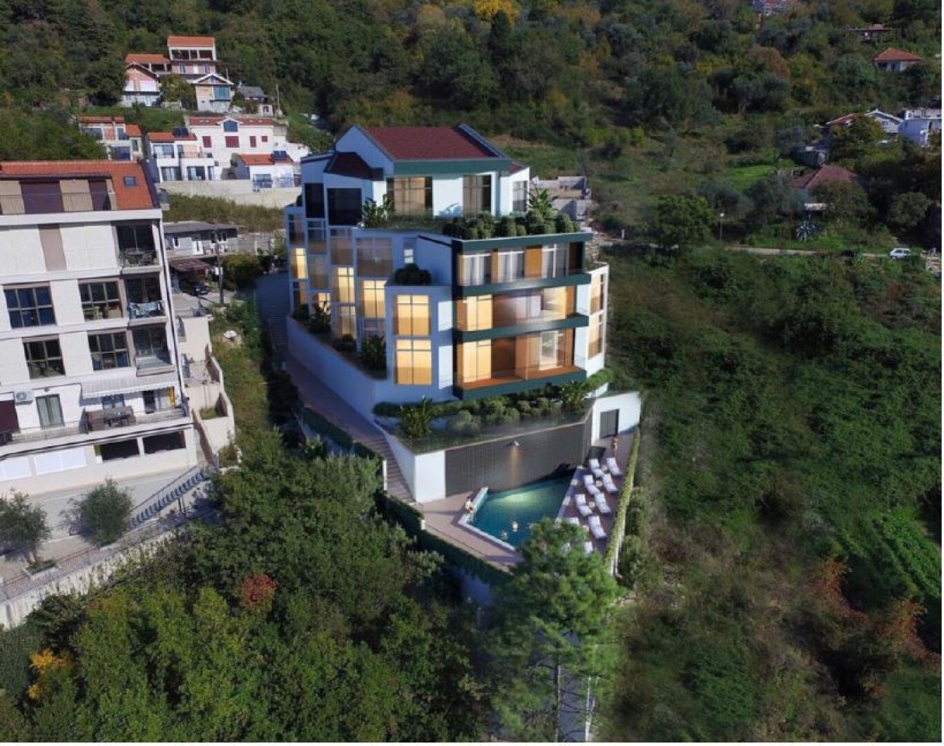 MONTENEGRO !                                    Schönes Penthouse mit zwei Terrassen, Berg- und malerischem Meerblick