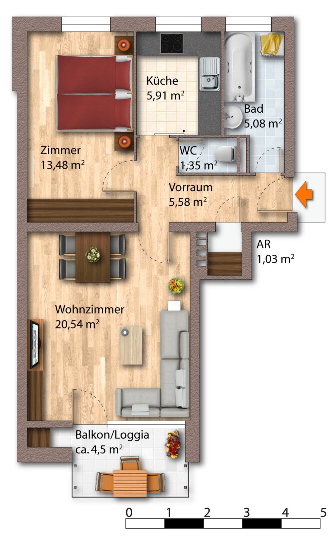 Gepflegte 2-Zimmer-Mietwohnung mit 59m² WFL und Loggia