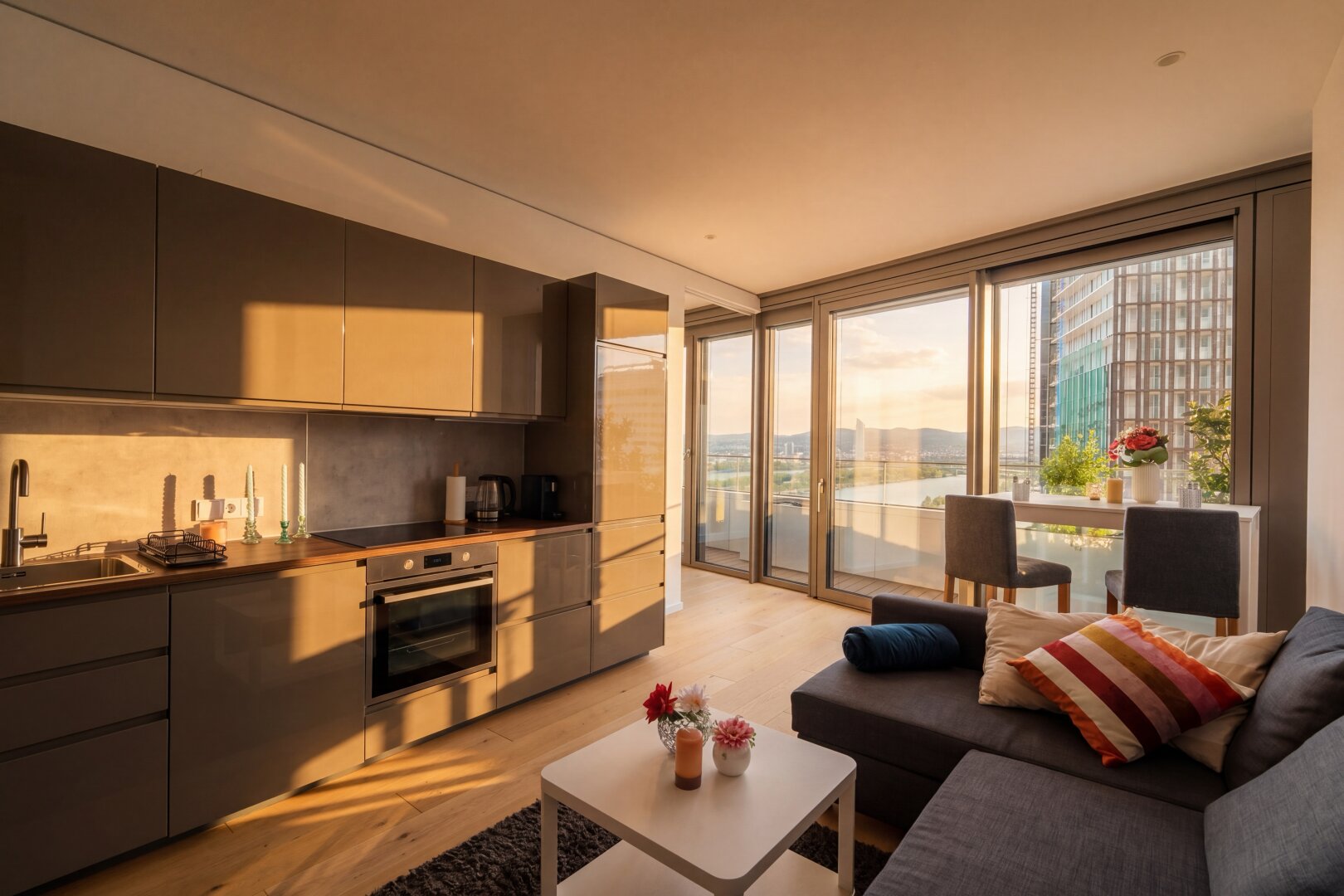 DANUBEFLATS I 15. Etage I 2-Zimmer Wohnung möbliert I Ausblick Kahlenberg I Pool und SPA