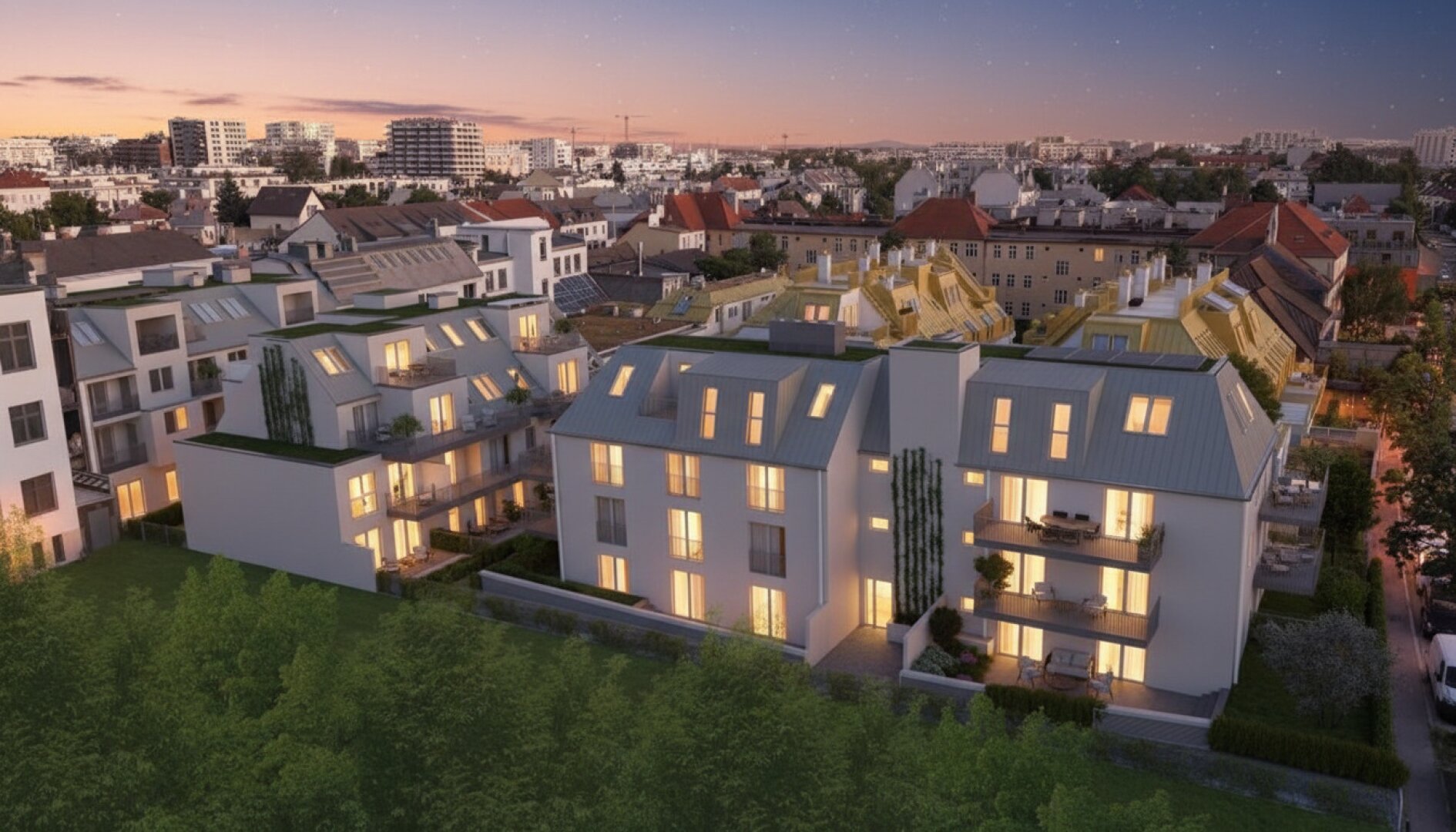 Am Freihof 5 | 1220 Wien | Vogelperspektive Sonnenuntergang