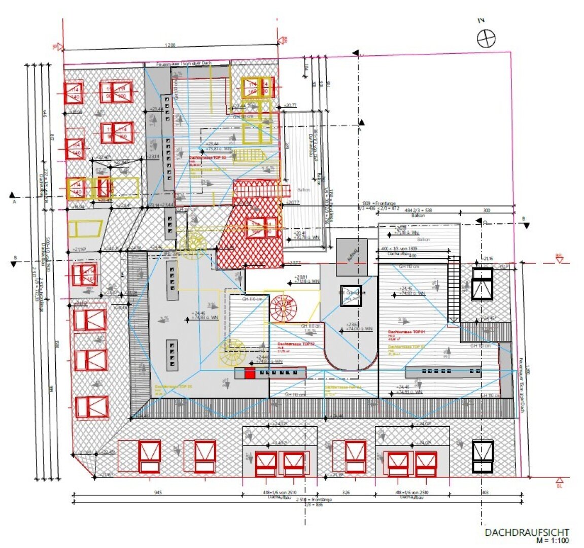 Pläne Dachterrassen Top 51, Top 52, Top 53