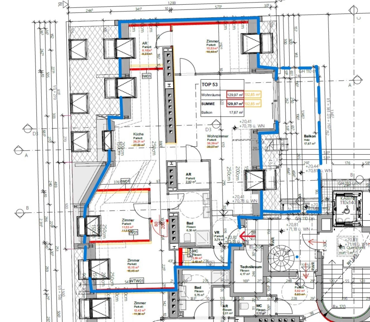Wohnungsplan Top 53