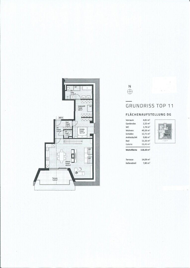 Plan - Großes 2 Zimmer LOFT mit Galerie & Traumterrasse und Aufzug in generalsanierter Ceconi-Villa Kauf Elisabeth-Vorstadt Salzburg