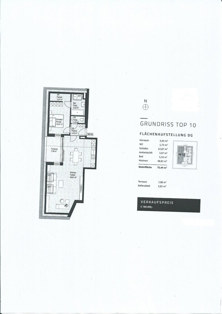 Plan - Exklusive 2 Zimmer Dachgeschosswohnung mit Aufzug und Balkon in generalsanierter Ceconi-Villa Kauf Elisabeth-Vorstadt Salzburg