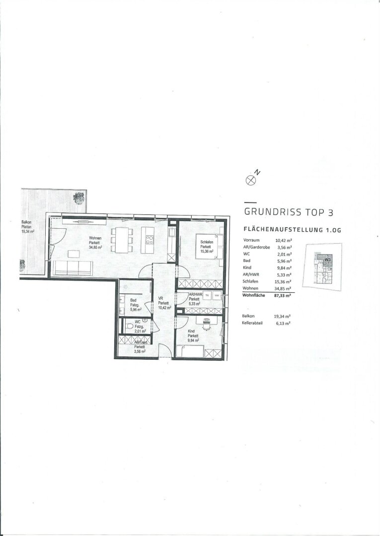 Plan - Wohnen am Fuße des Gaisberges - 3 Zimmer Wohnung mit großem Balkon Kauf Parsch Salzburg