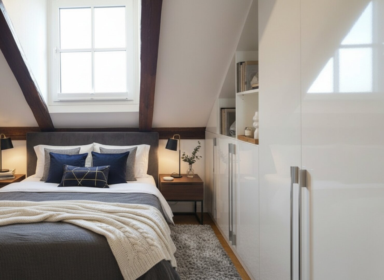 Schlafzimmer mit Einbauschrank - Möbel und Dekoration KI-generiert