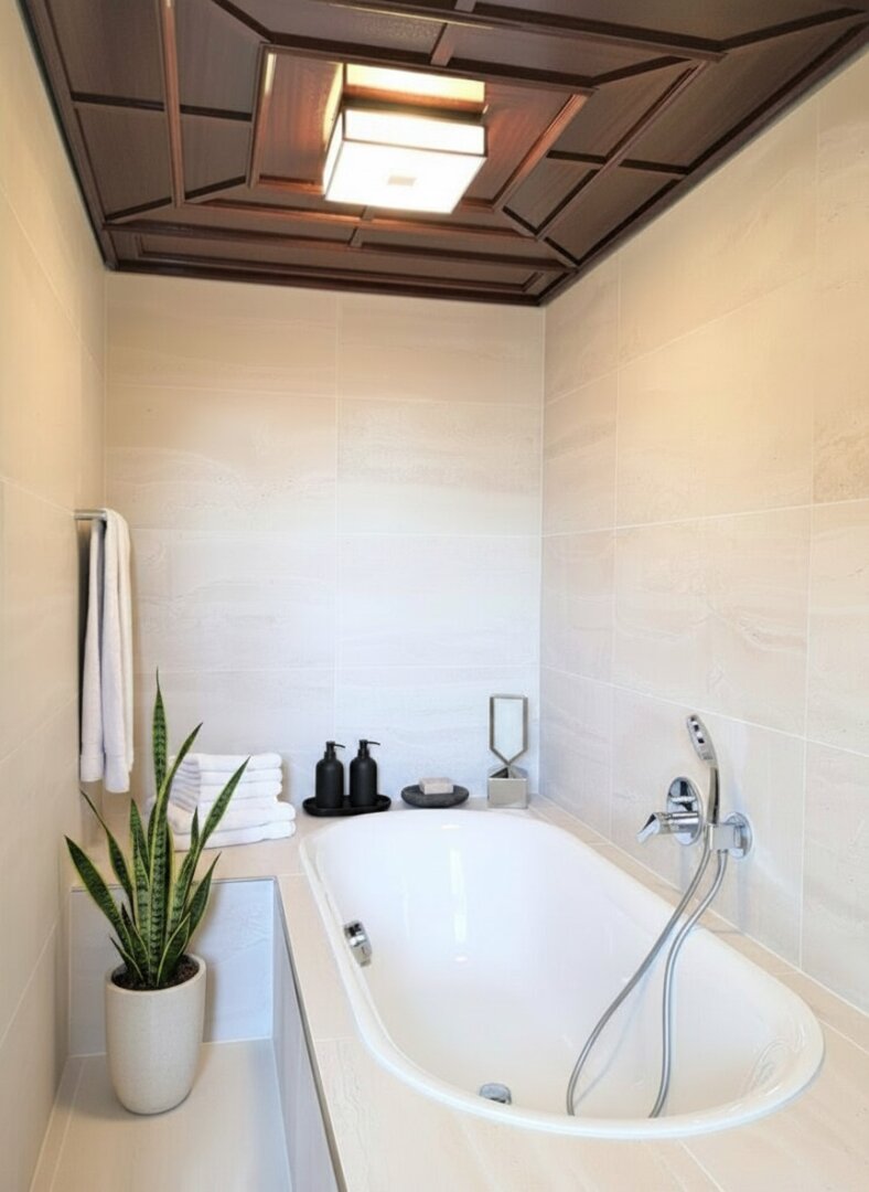 Bad mit Wannengrotte, Dusche und Sauna - Dekoration KI-generiert