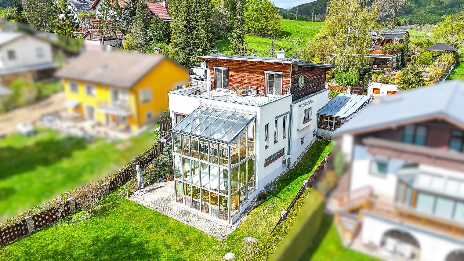 Einzigartiges Zuhause (345 m² Nfl.) mit Wintergarten, Naturteichen & Fernblick im Wienerwald