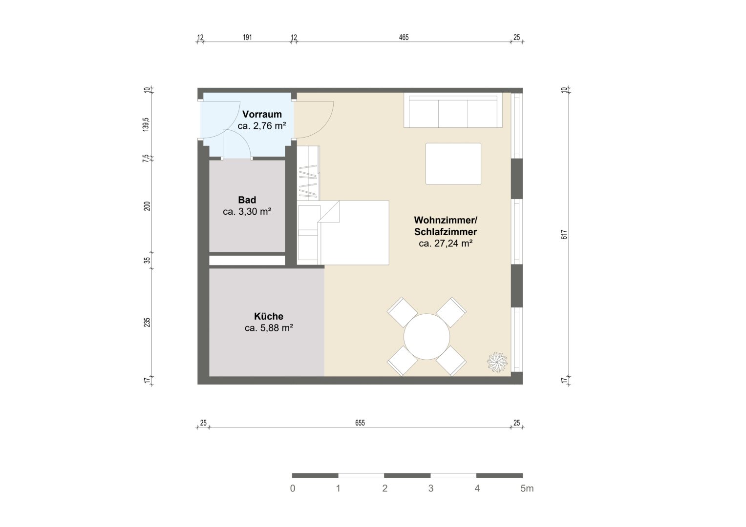 Grundriss 1 Zimmer Wohnung