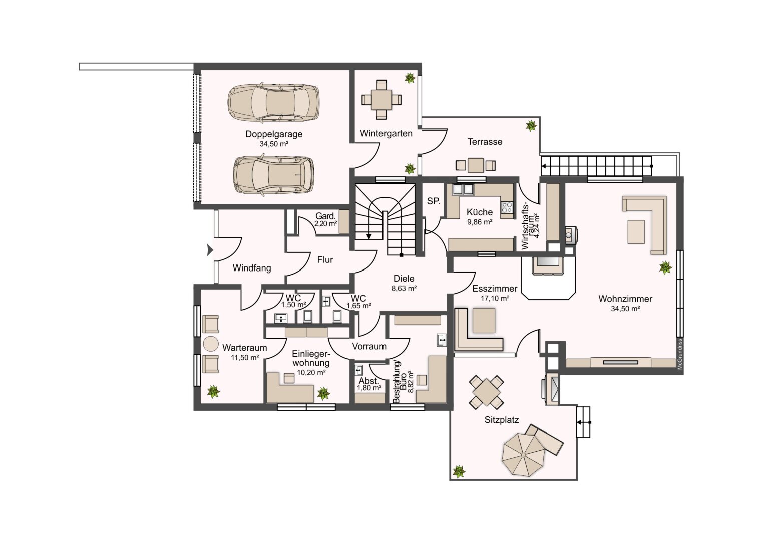 Erdgeschoss mit Doppelgarage