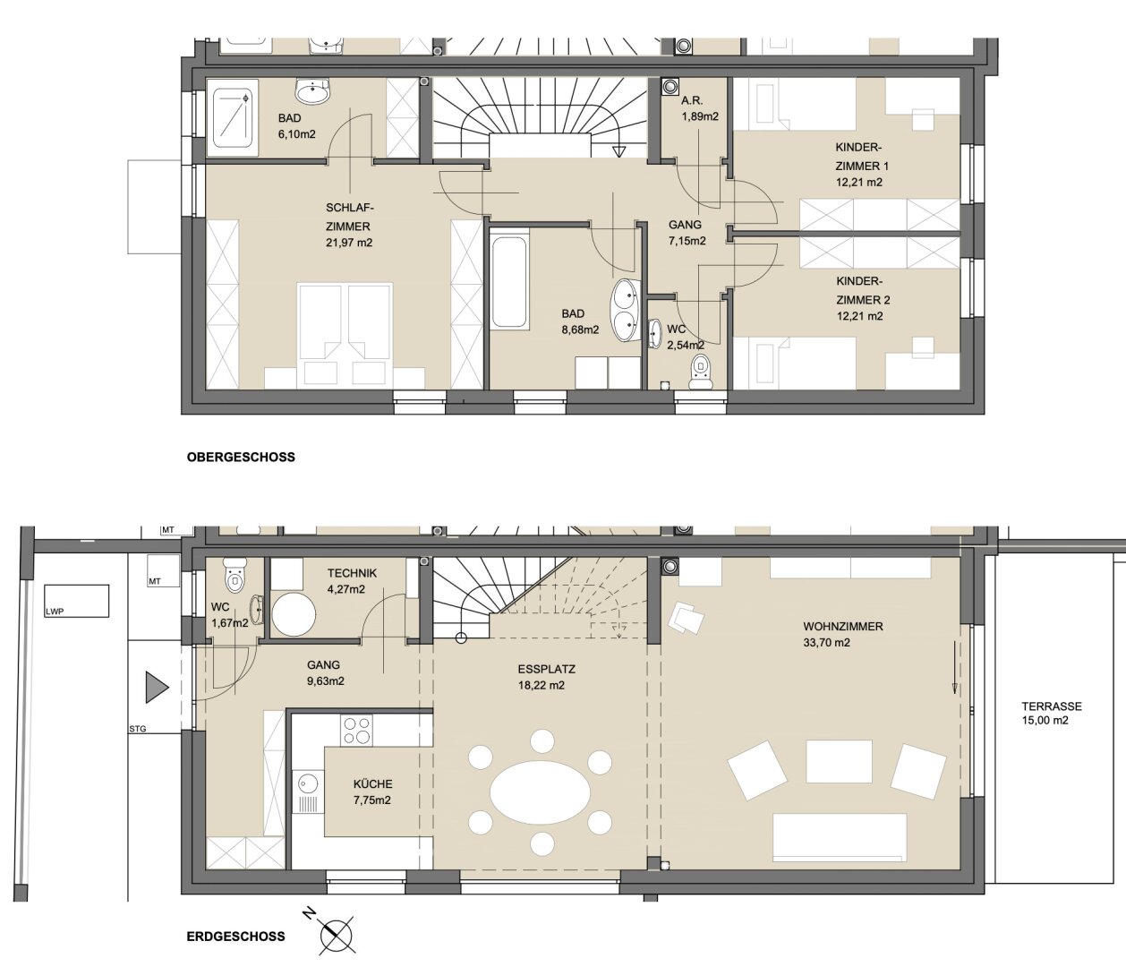 Wohnen in Mistelbach Doppelhaushälfte, 4 Zimmer, 148 m², 2 Stellplätze, Seezugang