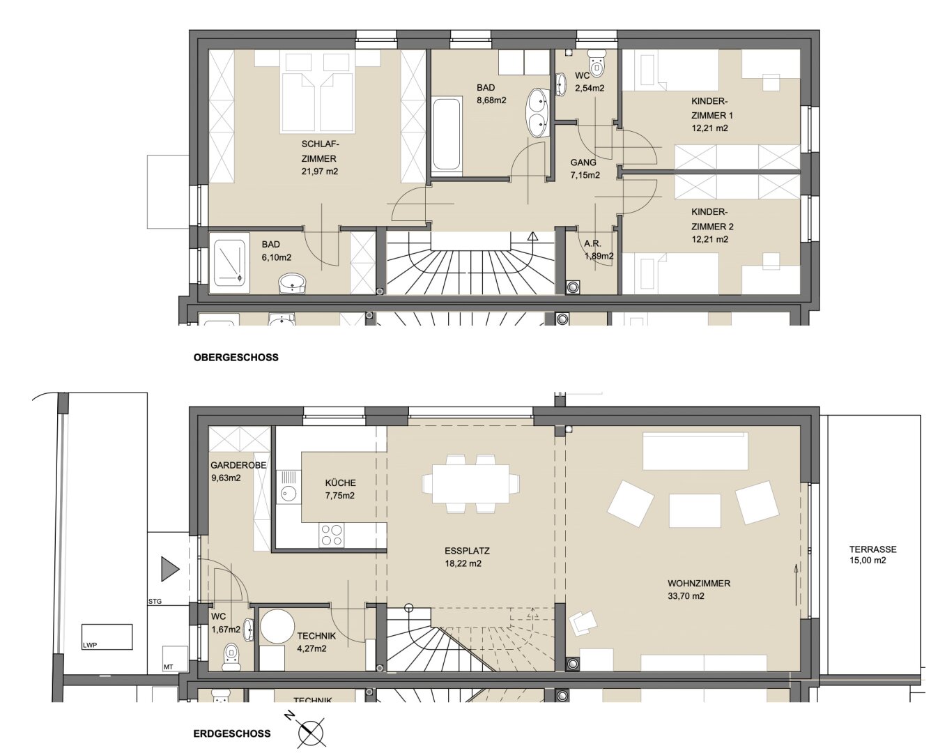 Wohnen in Mistelbach Doppelhaushälfte, 4 Zimmer, 148 m², 2 Stellplätze, Seezugang
