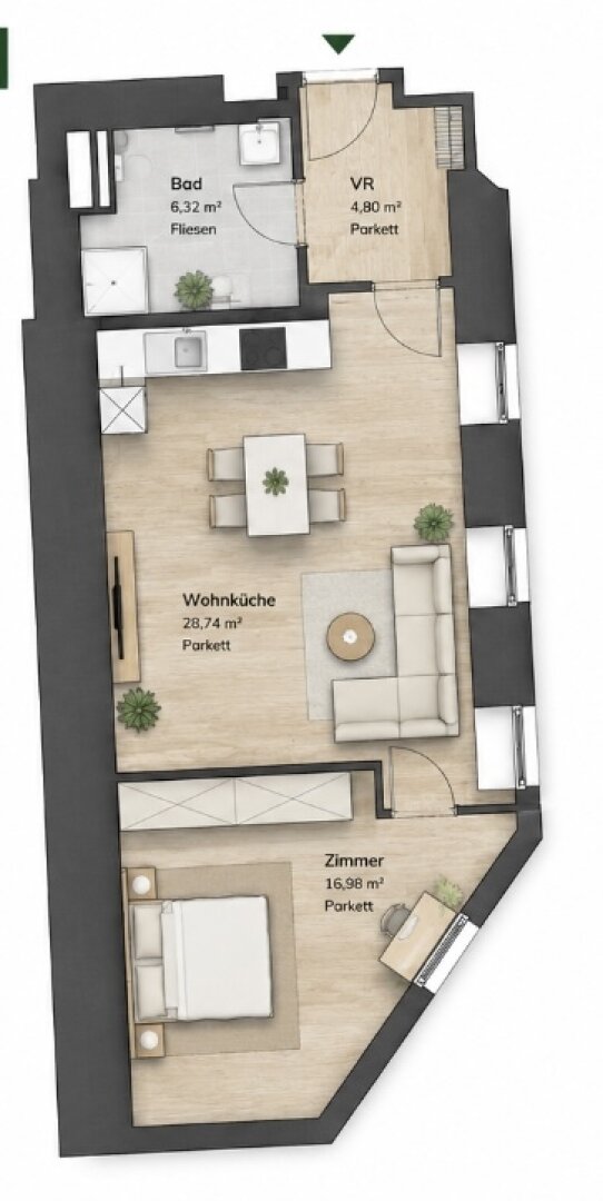 ERSTBEZUG! Schöne 2-Zimmer Wohnung,EG, 56m² mit Fußbodenheizung/-kühlung und U-Bahn Nähe in 1180 Wien!