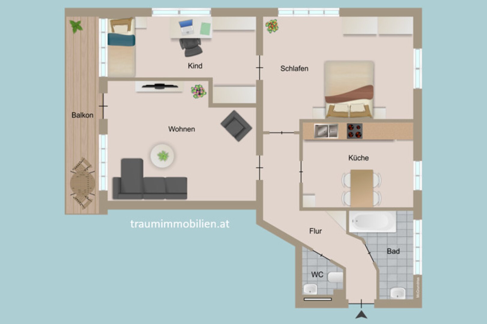 GUT AUFGETEILTE 3 ZIMMER WOHNUNG MIT BALKON