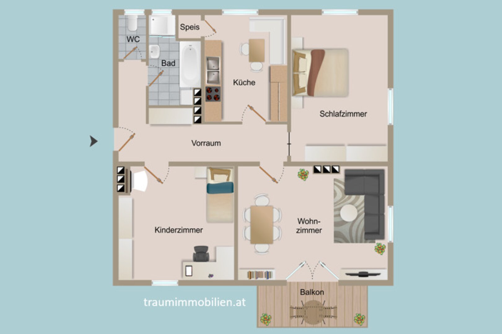 87 M² WOHNUNG + 6 M² BALKON + KFZ-STELLPLATZ UM € 115.000,-