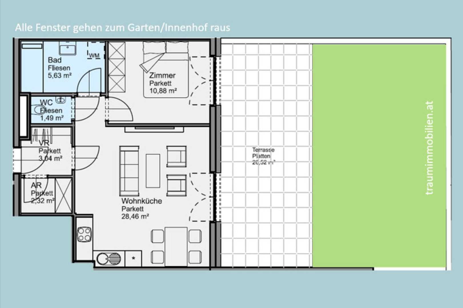 MODERNE 2 ZIMMER GARTENWOHNUNG