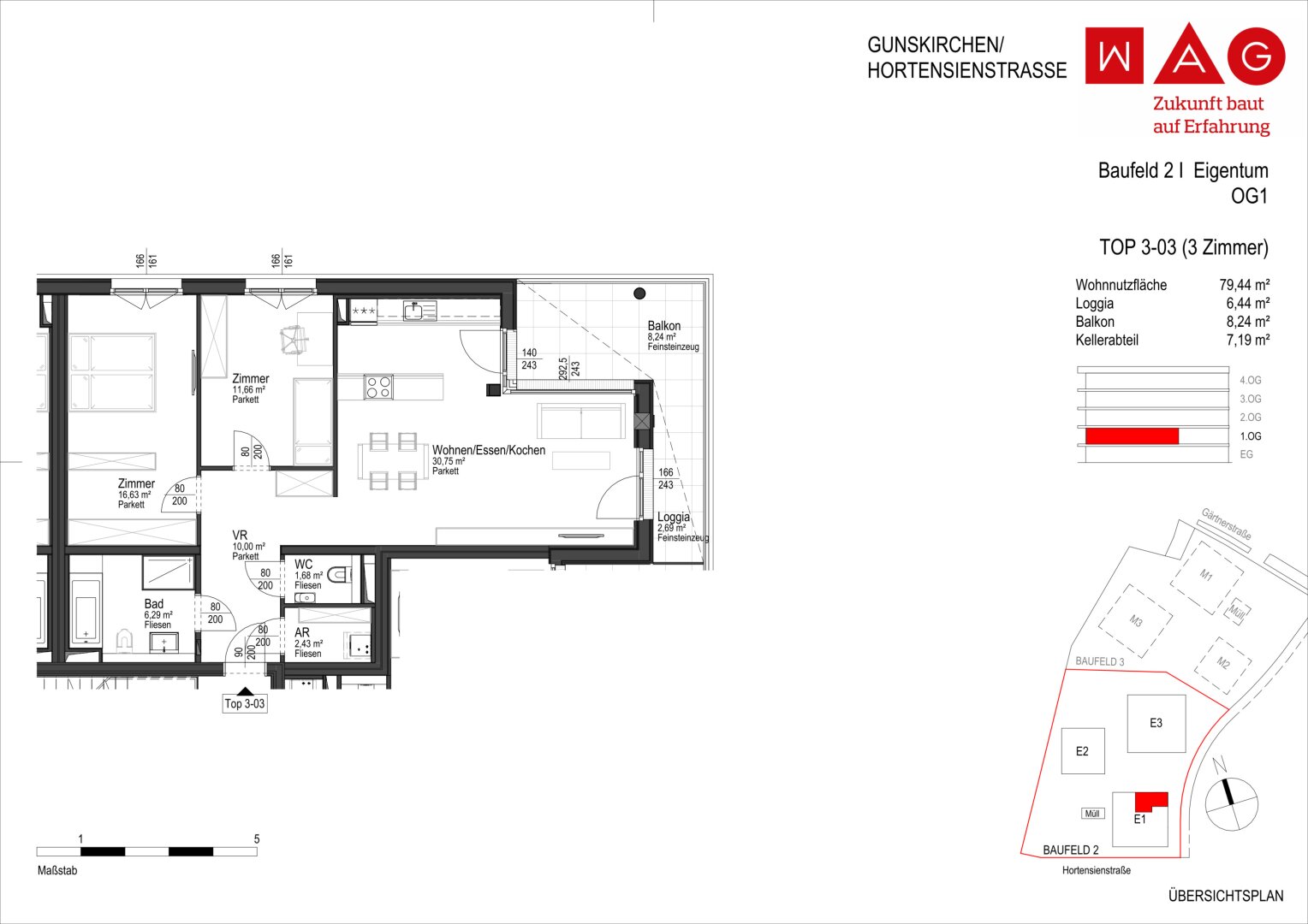 Wohnungsplan mit Maßen