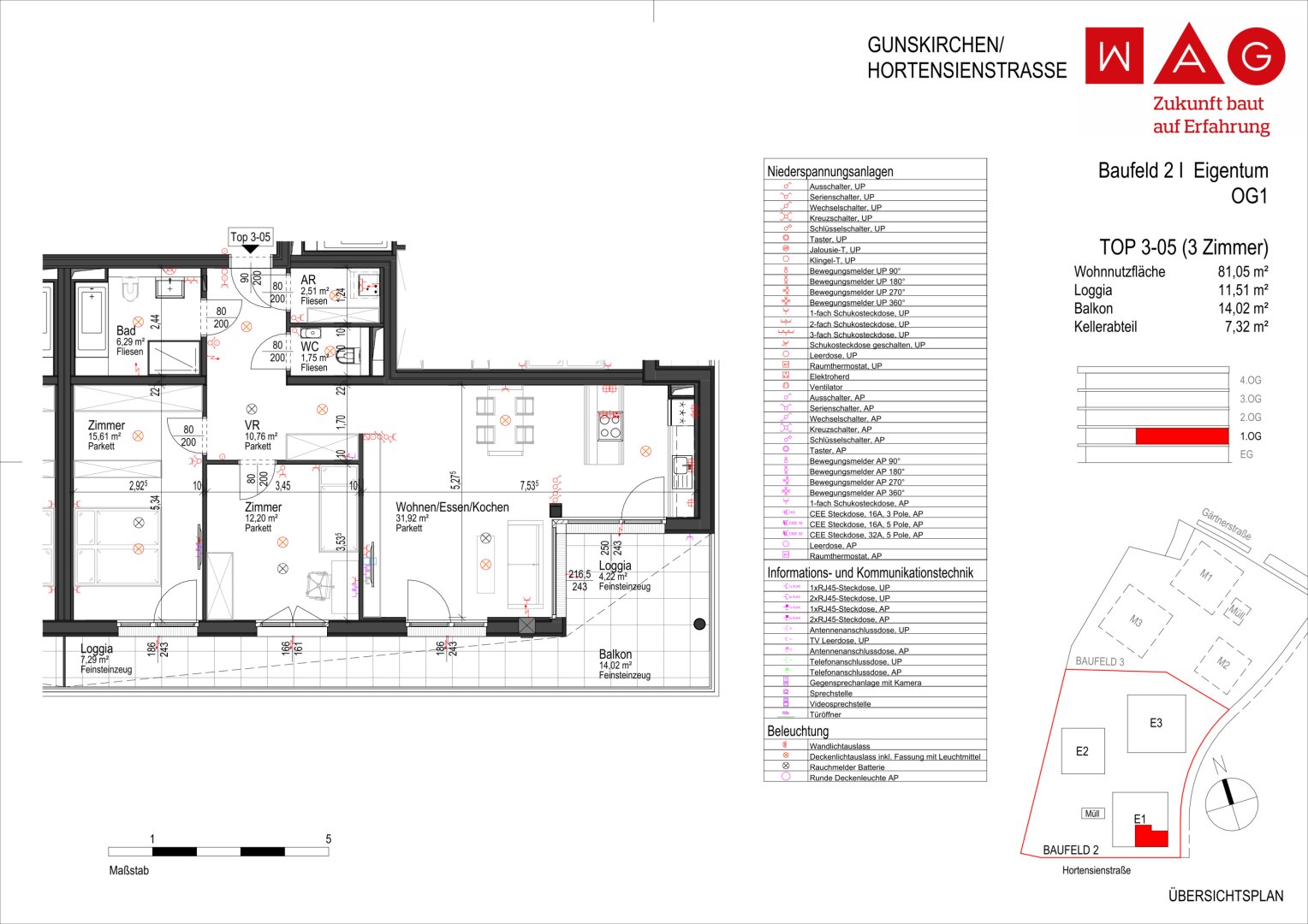 Wohnungsplan mit Maßen