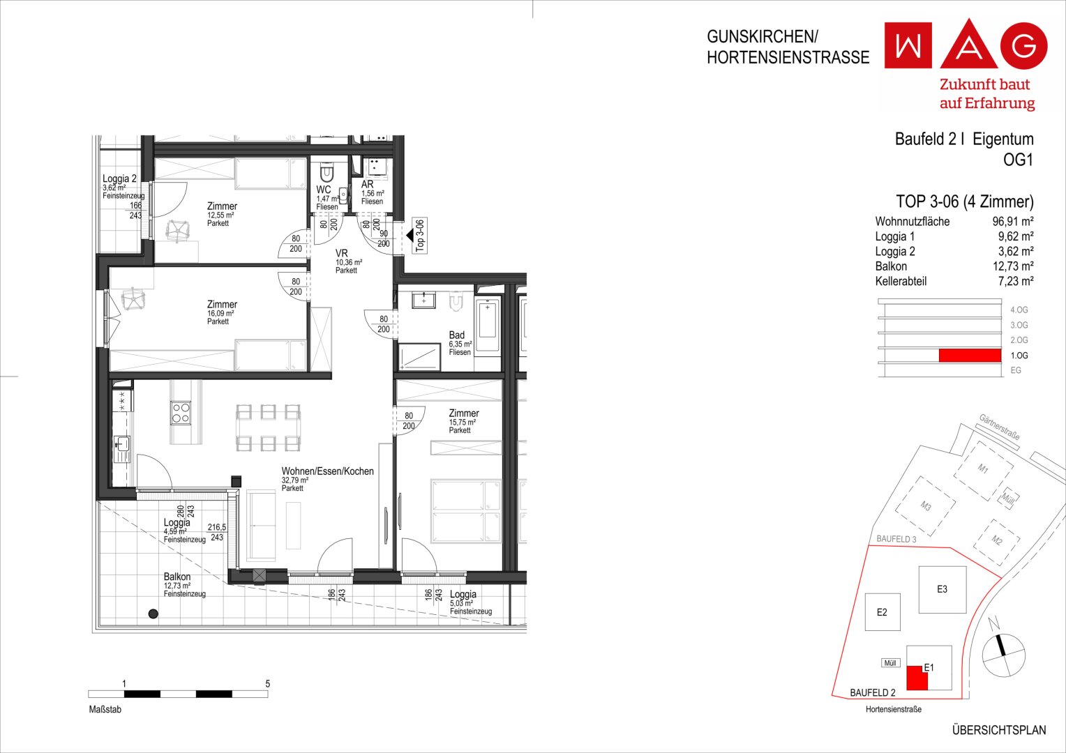 Wohnungsplan mit Maßen
