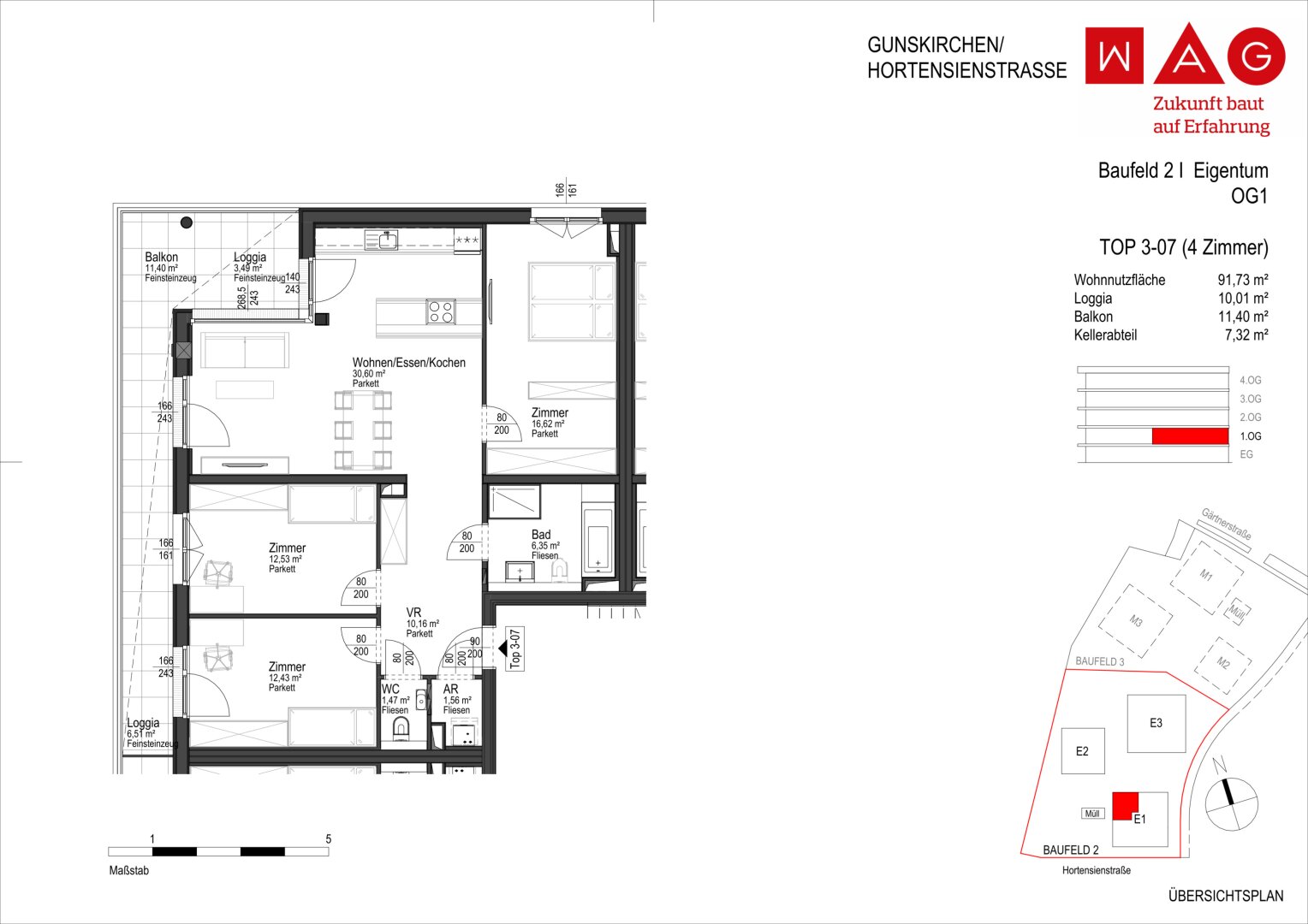 Wohnungsplan mit Maßen