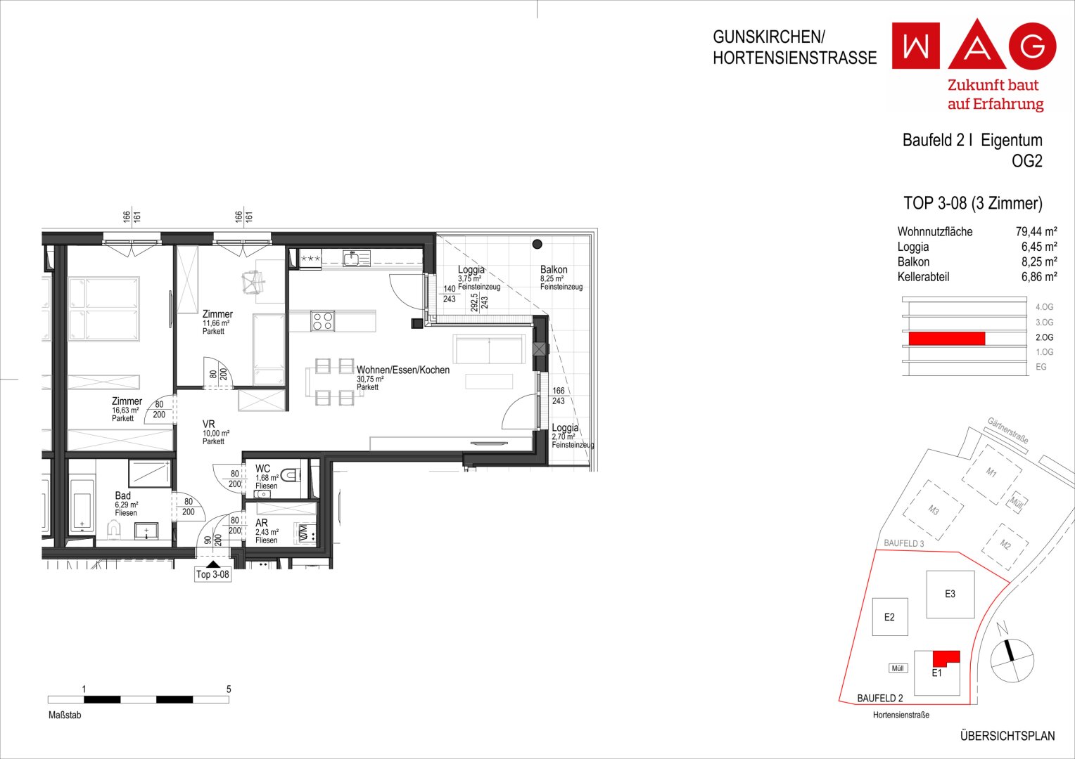 Wohnungsplan mit Maßen