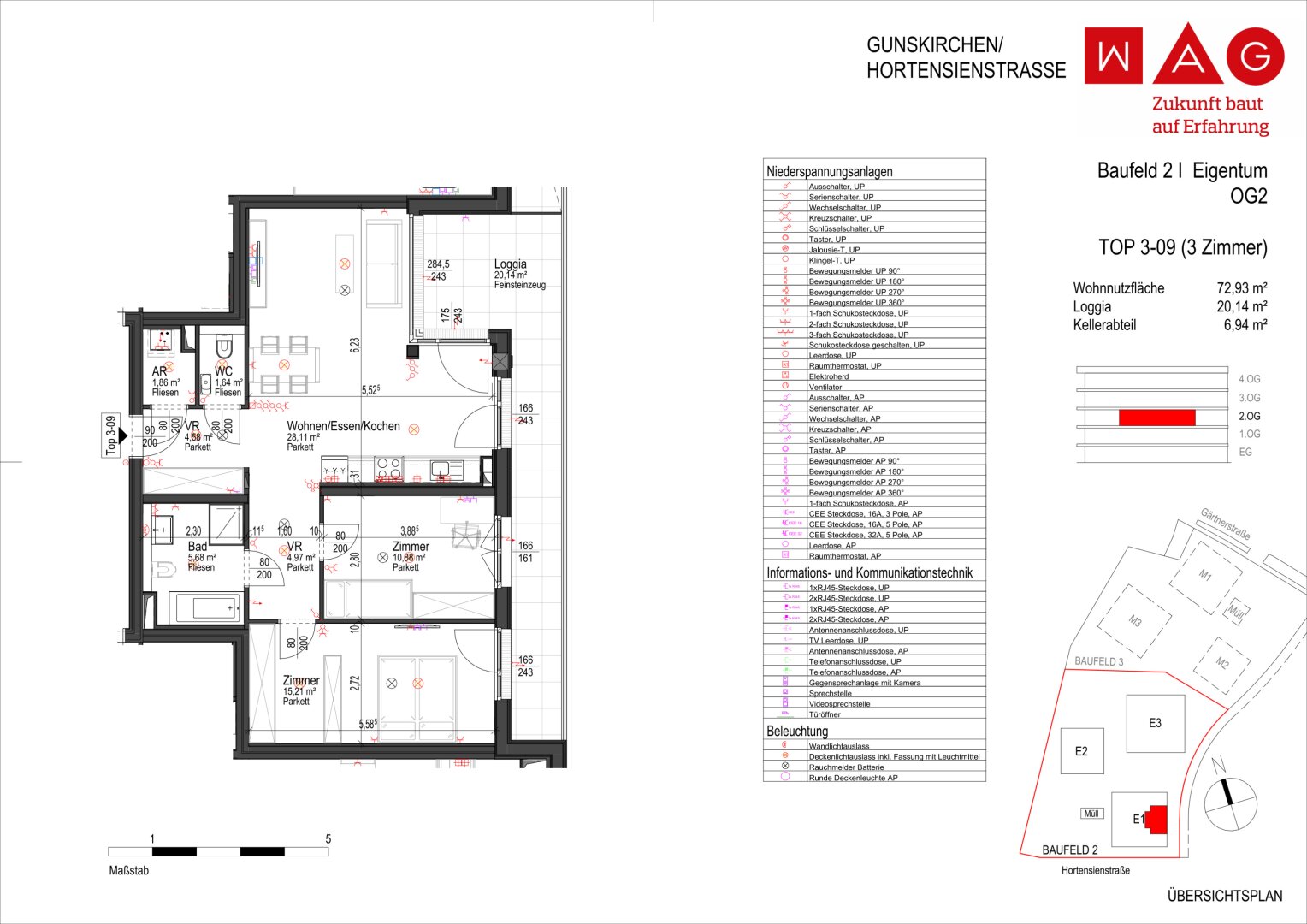 Wohnungsplan mit Maßen