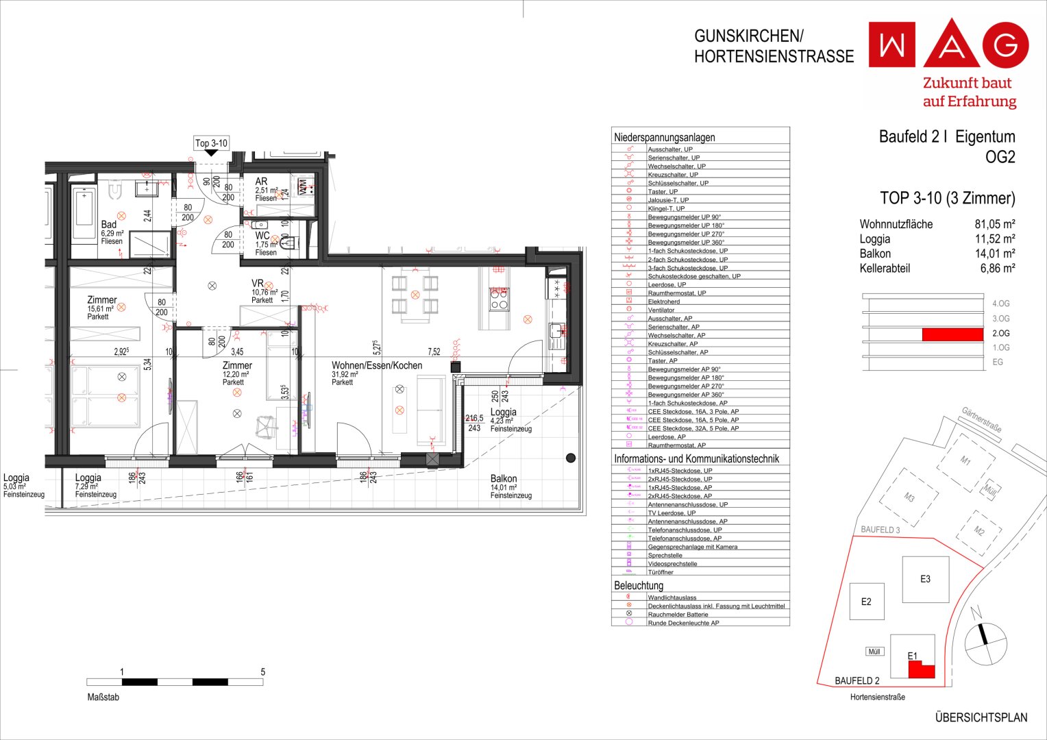 Wohnungsplan mit Maßen