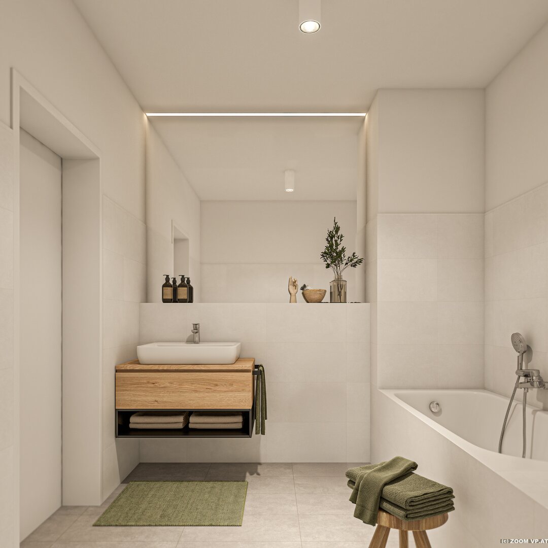 Badezimmer mit Dusche, Badewanne