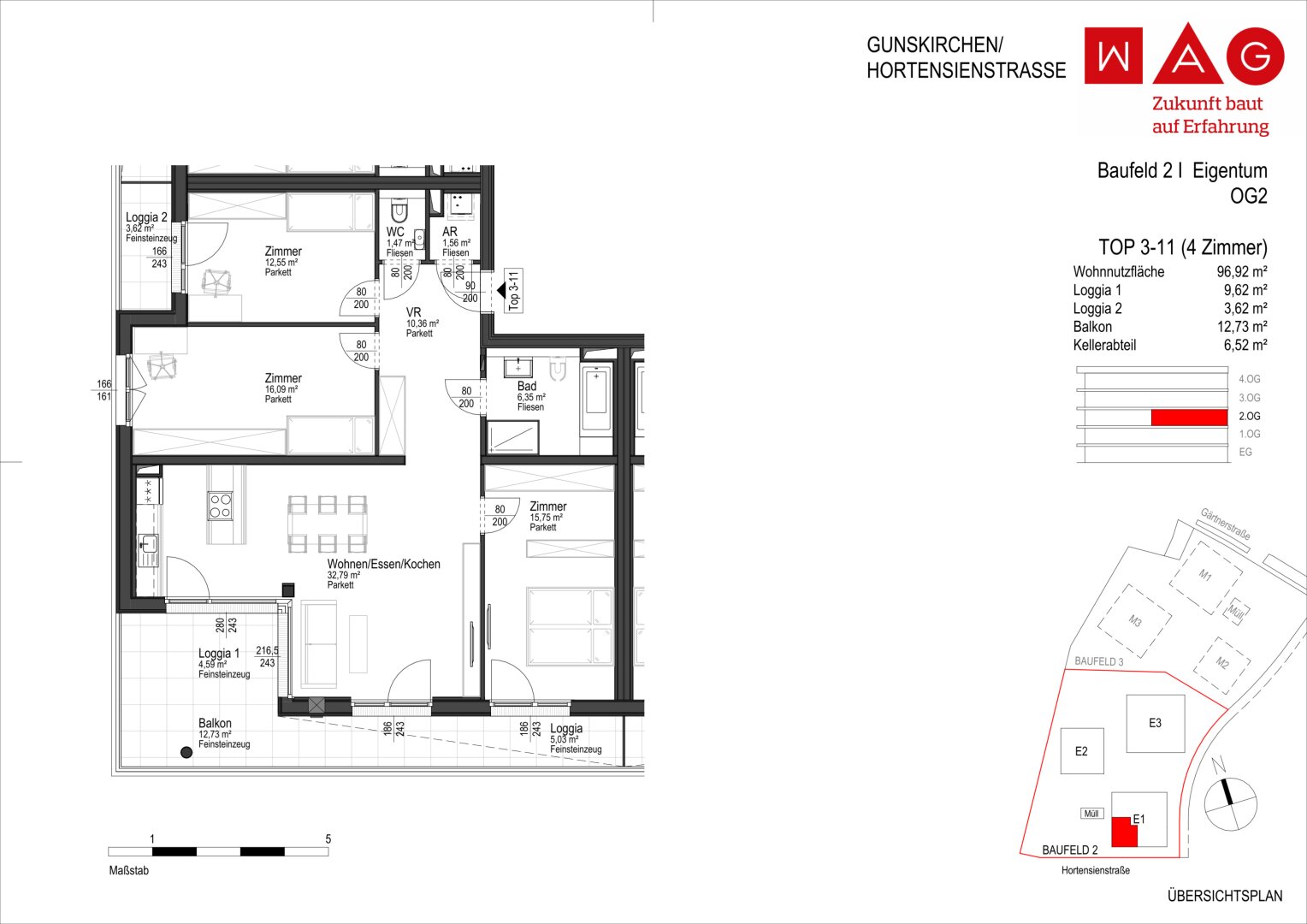 Wohnungsplan mit Maßen